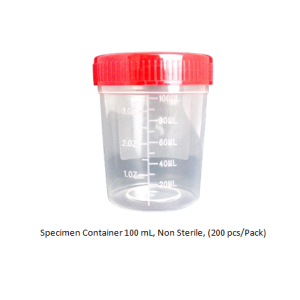 Specimen Container 100 mL, Non Sterile, (200 pcs/Pack)