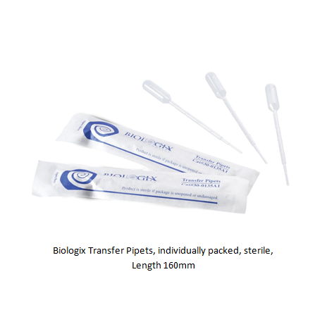 Biologix Transfer Pipets, individually packed, sterile, Length 160mm