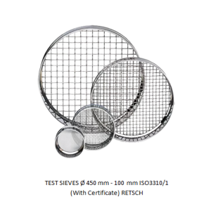 TEST SIEVES Ø 450 mm - 100 mm ISO3310/1 (With Certificate) RETSCH