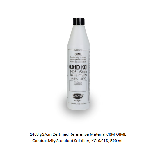 1408 µS/cm Certified Reference Material CRM OIML Conductivity Standard Solution, KCl 0.01D, 500 mL