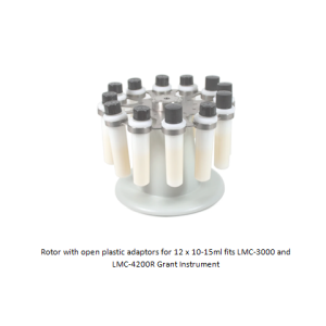 Rotor with open plastic adaptors for 12 x 10-15ml fits LMC-3000 and LMC-4200R Grant Instrument