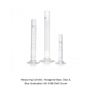 Measuring Cylinder, Hexagonal Base, Class A, Blue Graduation ISO 4788 DWK Duran