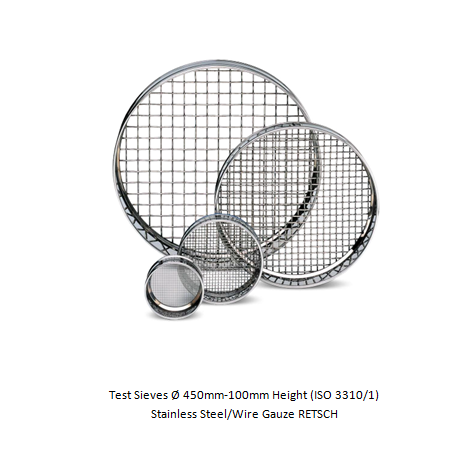 Test Sieves Ø 450mm-100mm Height (ISO 3310/1) Stainless Steel/Wire Gauze RETSCH