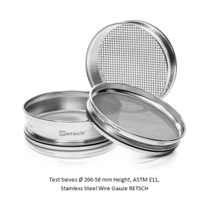 Test Sieves Ø 200-50 mm Height, ASTM E11, Stainless Steel Wire Gauze RETSCH